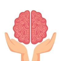 handen met hersenen, symbool van geestelijke gezondheid vector