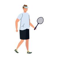 tennis speler met racket Aan wit achtergrond vector