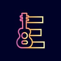 gitaar muziek- logo ontwerp merk brief e vector