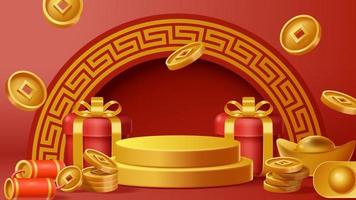 Chinese nieuw jaar Scherm podium decoratie achtergrond met Chinese ornament. vector 3d illustratie