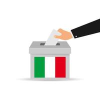 Italië stemmen concept. hand- zetten papier in de stemming doos. geïsoleerd vector illustratie.