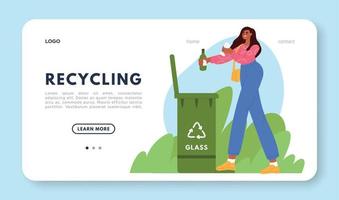 vrouw met afval. persoon nemen uit afval. recycle concept. vlak vector illustratie