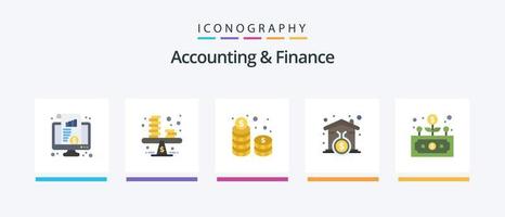 accounting en financiën vlak 5 icoon pak inclusief handtekening. huis. winst. investering. stapel. creatief pictogrammen ontwerp vector