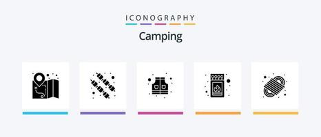 camping glyph 5 icoon pak inclusief . para koord. veiligheid. knoop. stok. creatief pictogrammen ontwerp vector