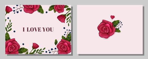 Valentijnsdag dag. ansichtkaart, banier, afdrukbare sjabloon. rozen, bladeren, bloemen, Gefeliciteerd, bloemen. vector. vector