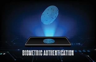 abstract achtergrond van futuristische technologie slim mobiel telefoon met vingerafdruk biometrisch authenticatie vector