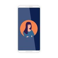 smartphone met foto vrouw in scherm, op witte achtergrond vector
