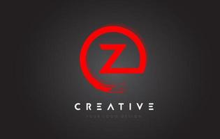 rood z circulaire brief logo met cirkel borstel ontwerp en zwart achtergrond. vector