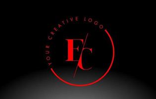 rood ec serif brief logo ontwerp met creatief doorsneden snee. vector