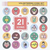 icoon reeks icoon vrijwilligerswerk. verwant naar vrijwilligerswerk symbool. kleur maat stijl. helpen en steun. vriendschap vector