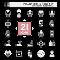 icoon reeks icoon vrijwilligerswerk. verwant naar vrijwilligerswerk symbool. glanzend stijl. helpen en steun. vriendschap vector