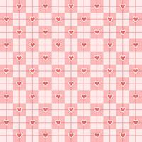 Valentijnsdag dag snoep harten en roze rood wit Schotse ruit plaid vector patronen. hart controleren ontwerp naadloos patroon. illustratie vector 10 eps.