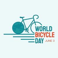 brief wereld fiets dag Aan juni 3 met wereld kaart vector