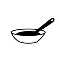 soja saus in bord met lepel. lijn vector illustratie geïsoleerd Aan wit.