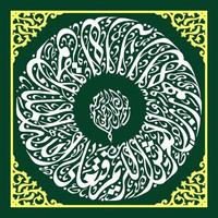 Arabisch schoonschrift van de koran soera al mu'minun 166, vertaling zo meest hoog is Allah, de waar koning... vector