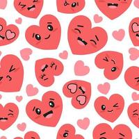 rood harten kawaii naadloos patroon. vector illustratie. valentijnsdag dag achtergrond.