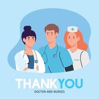 dank u dokter en verpleegsters werken in ziekenhuizen, personeel artsen en verpleegster vechten de coronavirus covid 19 vector