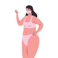 meisje tekenfilm met bikini en medisch masker vector ontwerp