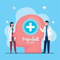 mentaal Gezondheid medisch behandeling, artsen met profiel menselijk vector