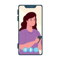 smartphone video telefoontje Aan de scherm met jong vrouw, sociaal media concept vector