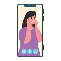 smartphone video telefoontje Aan de scherm met vrouw lachend, sociaal media concept vector