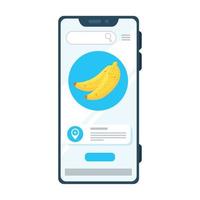 online boodschappen doen fruit van bananen, door een app in een smartphone vector