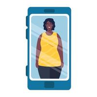 vrouw afro in smartphone apparaat, sociaal media concept vector