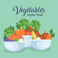 banier met groenten in kommen, concept gezond voedsel vector