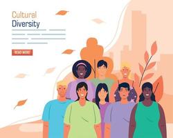multi-etnisch groep mensen samen in stadsgezicht, cultureel en verscheidenheid concept vector