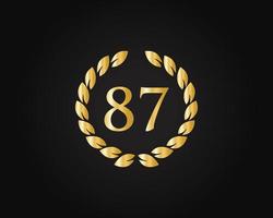 87e jaren verjaardag logo met gouden ring geïsoleerd Aan zwart achtergrond, voor verjaardag, verjaardag en bedrijf viering vector