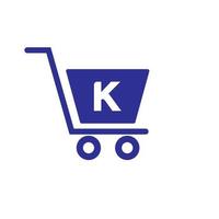 brief k trolley boodschappen doen kar. eerste online en boodschappen doen logo concept sjabloon vector