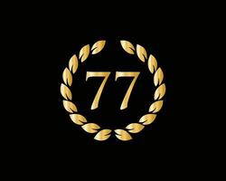77e jaren verjaardag logo met gouden ring geïsoleerd Aan zwart achtergrond, voor verjaardag, verjaardag en bedrijf viering vector