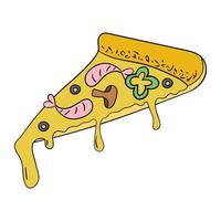 een plak van pizza met kaas. vector illustratie.