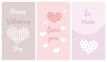 gelukkig valentijnsdag dag groet kaarten voor meisjes in pastel kleuren met harten. afdrukken, geschenk, 14 februari, 8 maart. vector