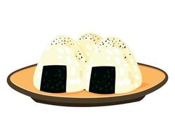 vector reeks van Japans onigiri Aan keramisch bord. traditioneel Japans keuken