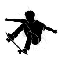 schaatser jongen jumping met bord. vector illustratie silhouet