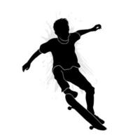mannetje skateboarder aan het doen springen truc. vector illustratie silhouet