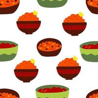 naadloos patroon met Mexicaans voedsel Chili con carne, salsa saus illustratie. vlak tekening tekenfilm illustratie vector