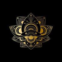lotusbloem met geometrische gouden abstract ornament lineaire afbeelding vector