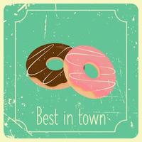 poster in wijnoogst stijl met twee donuts in roze en chocola glazuur. vector