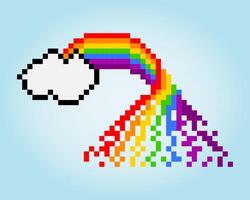 8-bits pixelregenboog met wolken, voor game-items en kruissteekpatronen in vectorillustraties. vector