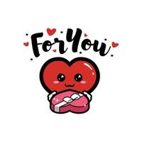 schattig hart tekenfilm karakter Holding geschenk met Valentijn bericht citaten, voor u vector