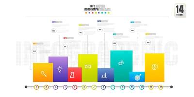 tijdlijn infographics ontwerp sjabloon met 14 opties, werkwijze diagram. vector