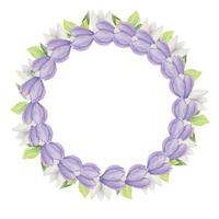 waterverf hand- getrokken cirkel krans met voorjaar bloemen, narcissen, krokus, sneeuwklokjes, bladeren. geïsoleerd Aan wit achtergrond. ontwerp voor uitnodigingen, bruiloft, groet kaarten, behang, afdrukken, textiel. vector