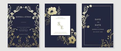 luxe bruiloft uitnodiging kaart achtergrond vector. gouden structuur botanisch bloem blad Afdeling met meetkundig kader sjabloon achtergrond. ontwerp illustratie voor bruiloft en vip Hoes sjabloon, spandoek. vector