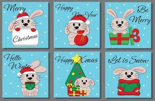 reeks Kerstmis groet kaart met schattig konijn vector