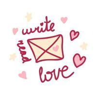 Valentijnsdag dag afdrukken met envelop en tekst lezen, schrijven, liefde. vector