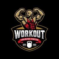 bodybuilding embleem en Sportschool logo ontwerp vector sjabloon