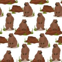 een patroon van groundhogs voor groundhog dag met een hol van welke hij kreeg uit. een voorbode van de lente. feestelijk verpakking voor ansichtkaarten, spandoeken, flyers. vector illustratie.