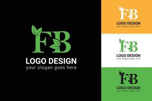 ecologie fb brieven logo met groen blad. fb brieven eco logo met blad. vector lettertype voor natuur affiches, eco vriendelijk embleem, veganistisch identiteit, kruiden en botanisch kaarten enz.